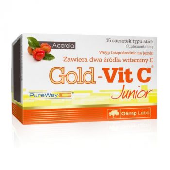 Olimp, Gold-Vit C Junior, od 3 roku życia, smak malinowy, 15 saszetek