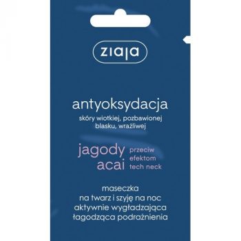ZIAJA Jagody Acai, antyoksydacja, maseczka na twarz i szyję na noc, wygładzająco-łagodząca, 7ml